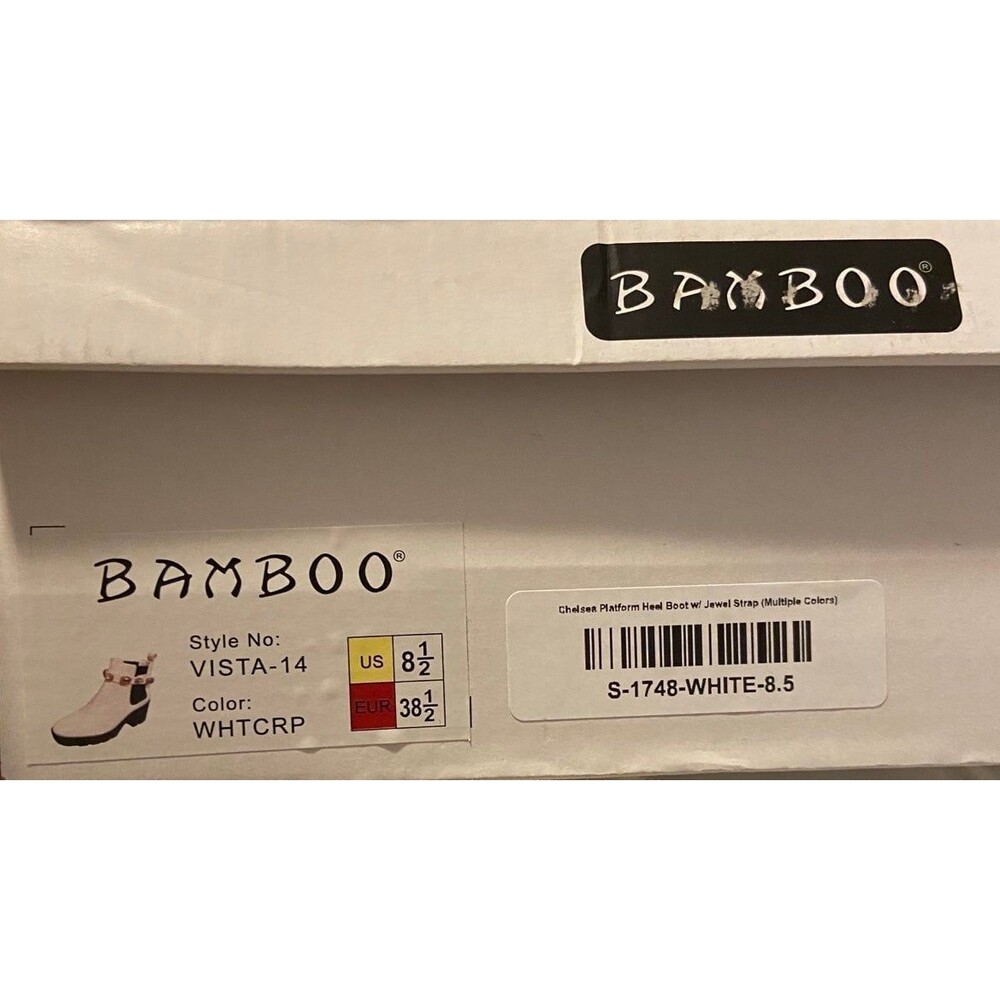BAMBOO boots platform stacked heel bamboo white boots removable Velcro jewel 8.5 - Picture 7 of 10